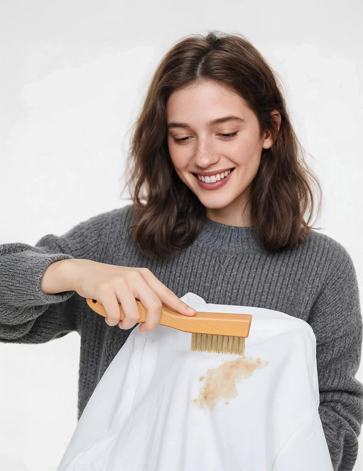 VASSON Natural Soft Boar Bristle Laundry Stain Brush, Laundry Scrub Brush,Laundry Brush for Stains on Clothes, Gentle Stain Remover for Knits, Cotton, and Linens - Image 4