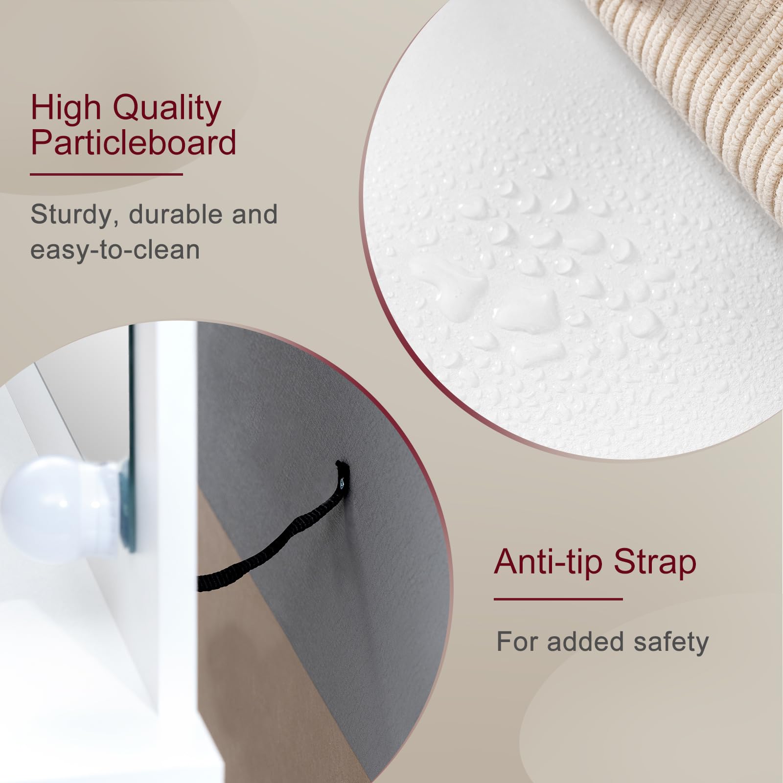 Coiffeuse WOLTU Avec Miroir LED Et Tabouret - 5 Tiroirs Blanc - Bureau Maquillage Éclairage Dimmable