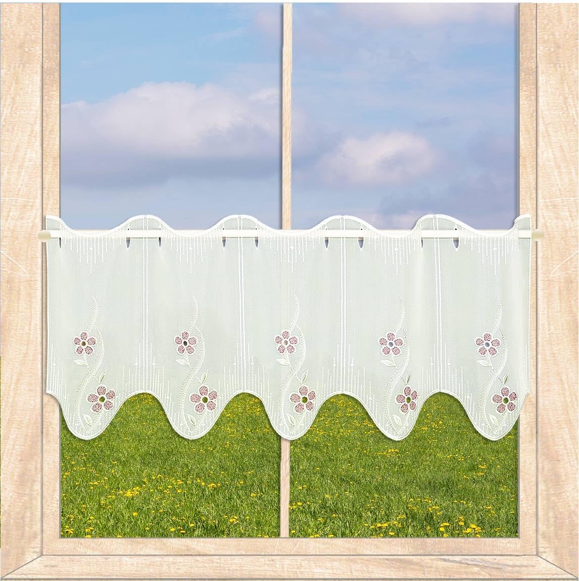 Kurzgardine Lucia Scheibengardine Blumen-Stickerei modern HxB 30 x 208 cm