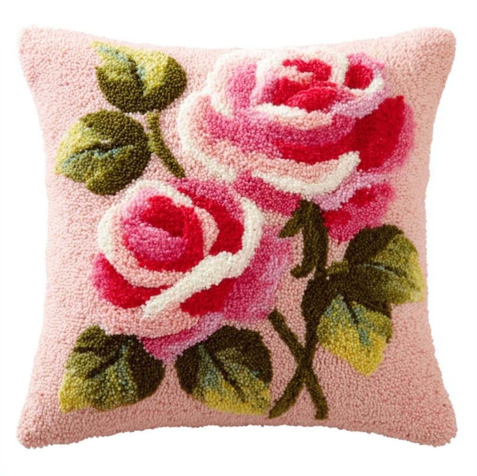 WallustrioaW Latch Hook Kit 43x43cm,Pink Roses