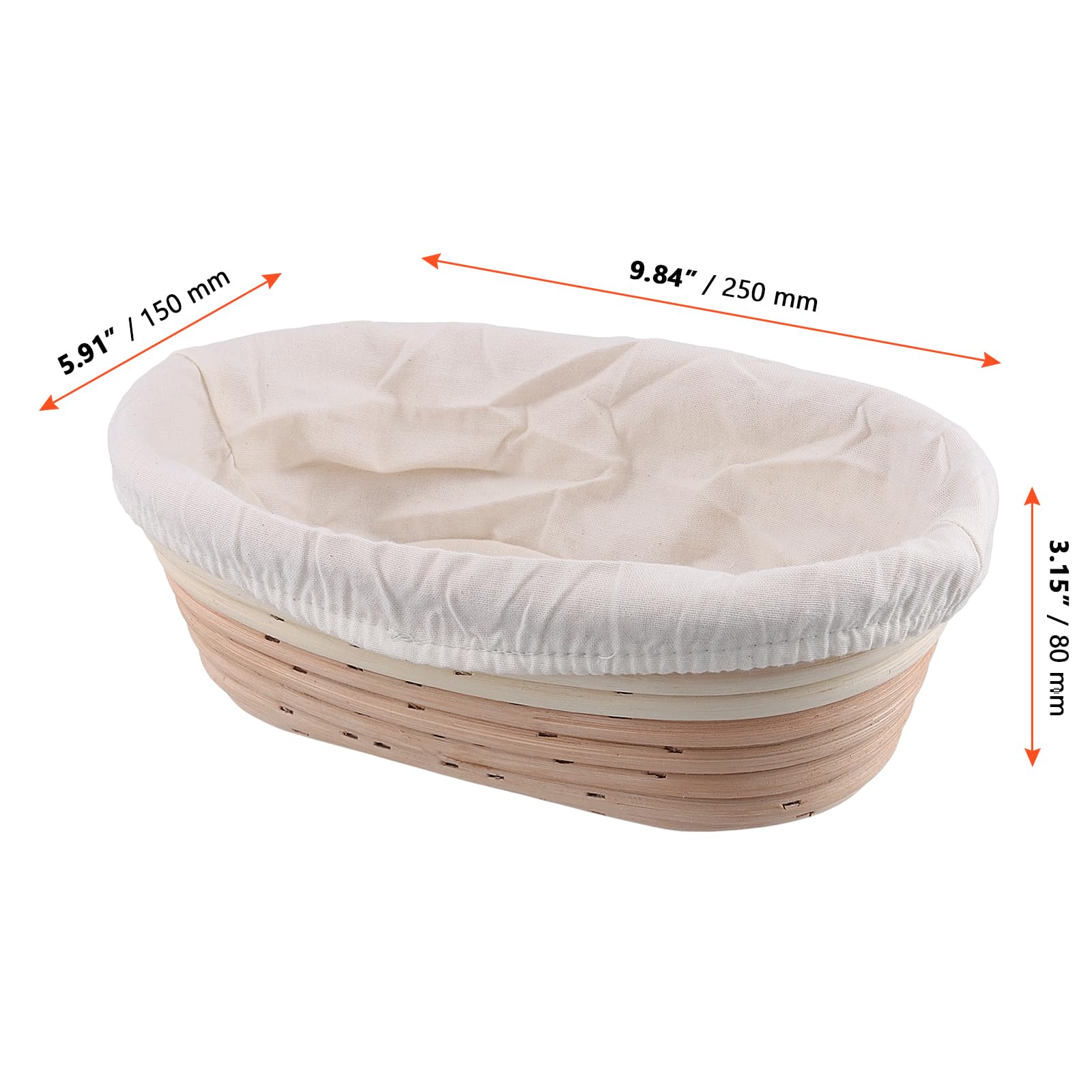SINJEUN 4 cestini ovali per lievitazione del pane con fodera, 25 x 15 x 8 cm, cestini per lievitazione del pane in rattan, per lievitazione dell'impasto