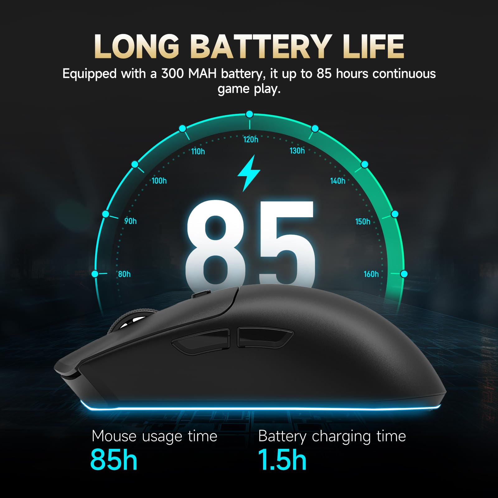 RAWM Mouse da gioco wireless 8K, sensore ottico PAW3950 30K DPI, leggero 55 g, MCU Nordic 52840, mouse simmetrici per esports e giochi FPS