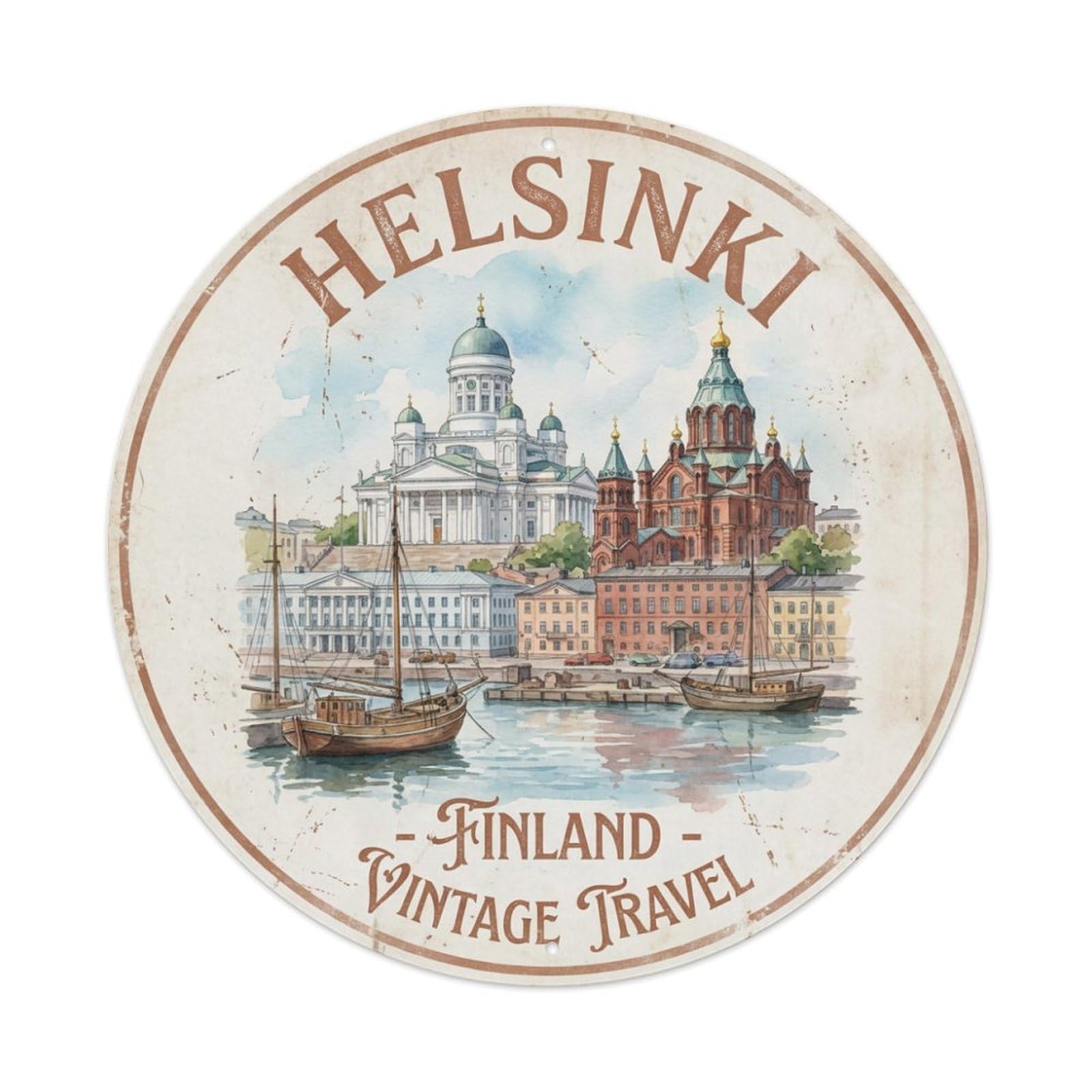 Vintage Travel Finland Helsinki Metal Tin Sign