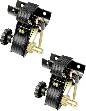 Truck Rack Straps, W/J-Hook 2PCS, 2" Black Round Tube Mount, 1.5" Wide x 7.5 Long, Black Ladder Rack Ratchet Straps, 500 lbs Load Heavy Duty, Lumber Rack Ratchet Straps, Pipe/Roof Rack Straps