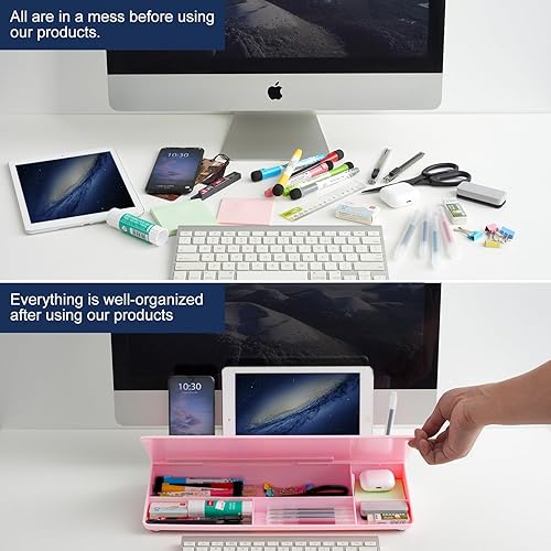 Miniatura 3 de TSJ OFFICE Pizarra blanca de escritorio para borrado en seco, soporte para teclado de computadora, almohadilla de superficie blanca con cajón,