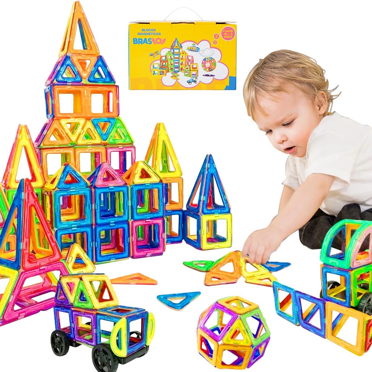 Blocos de Montar Magnéticos Construção 120 Peças Brinquedo Educativo Infantil