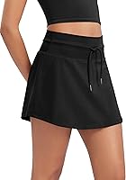 ODODOS Women's Drawstring Tie Skorts with Built-in Shorts, Phone & Tennis Ball Pockets - Golf Tennis Athletic Skirt