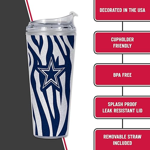 Miniatura 364 de Rico Industries NFL - Vaso de purpurina acrílica de 24 onzas con tapa con bisagras, vaso de doble pared con licencia oficial y popote Tie Dye