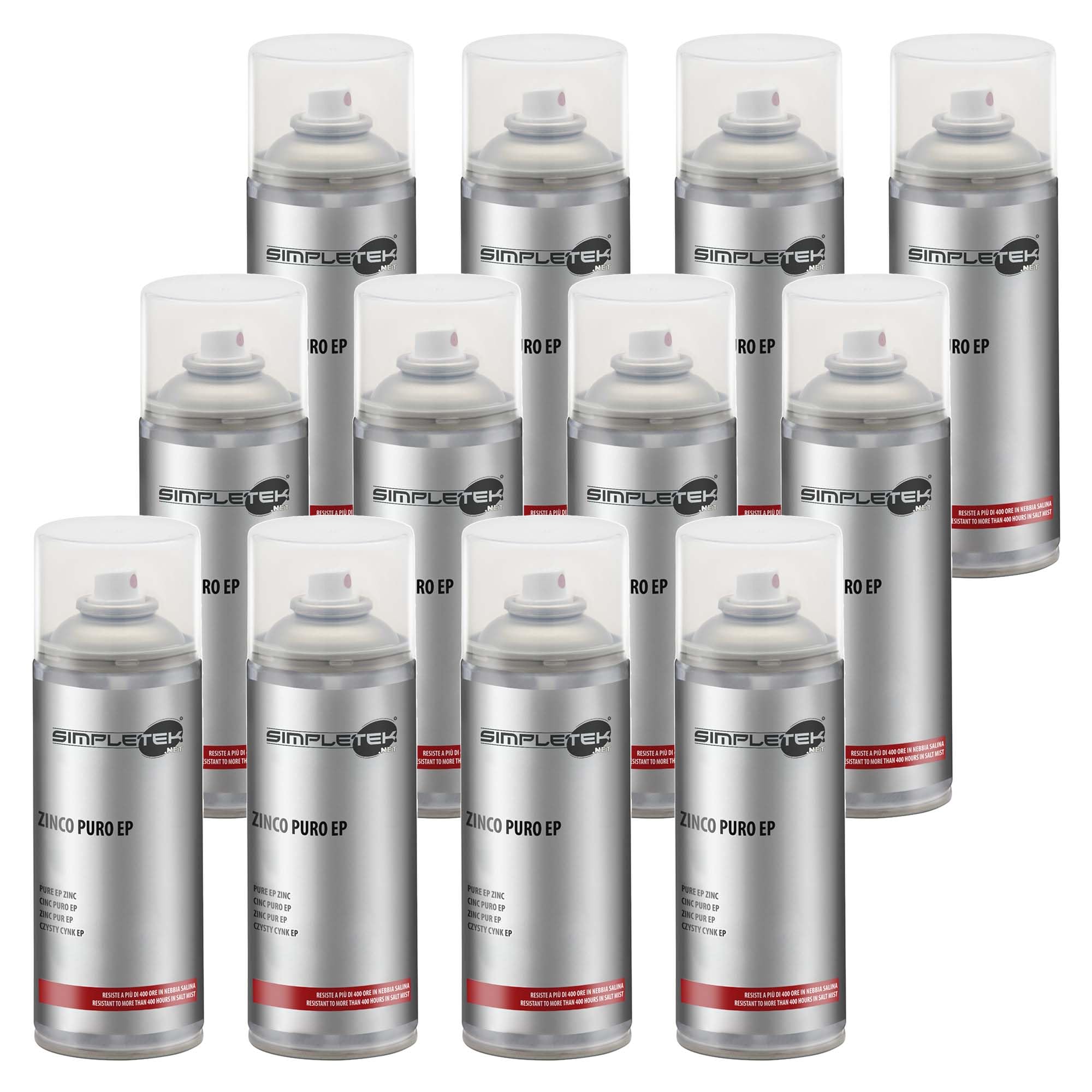 SIMPLETEK - 12X Bomboletta Spray Vernice Zincante Zinco Puro EP A Freddo Per Metalli Galvanica Protegge Dall'Ossidazione 400 ml (12 pezzi)