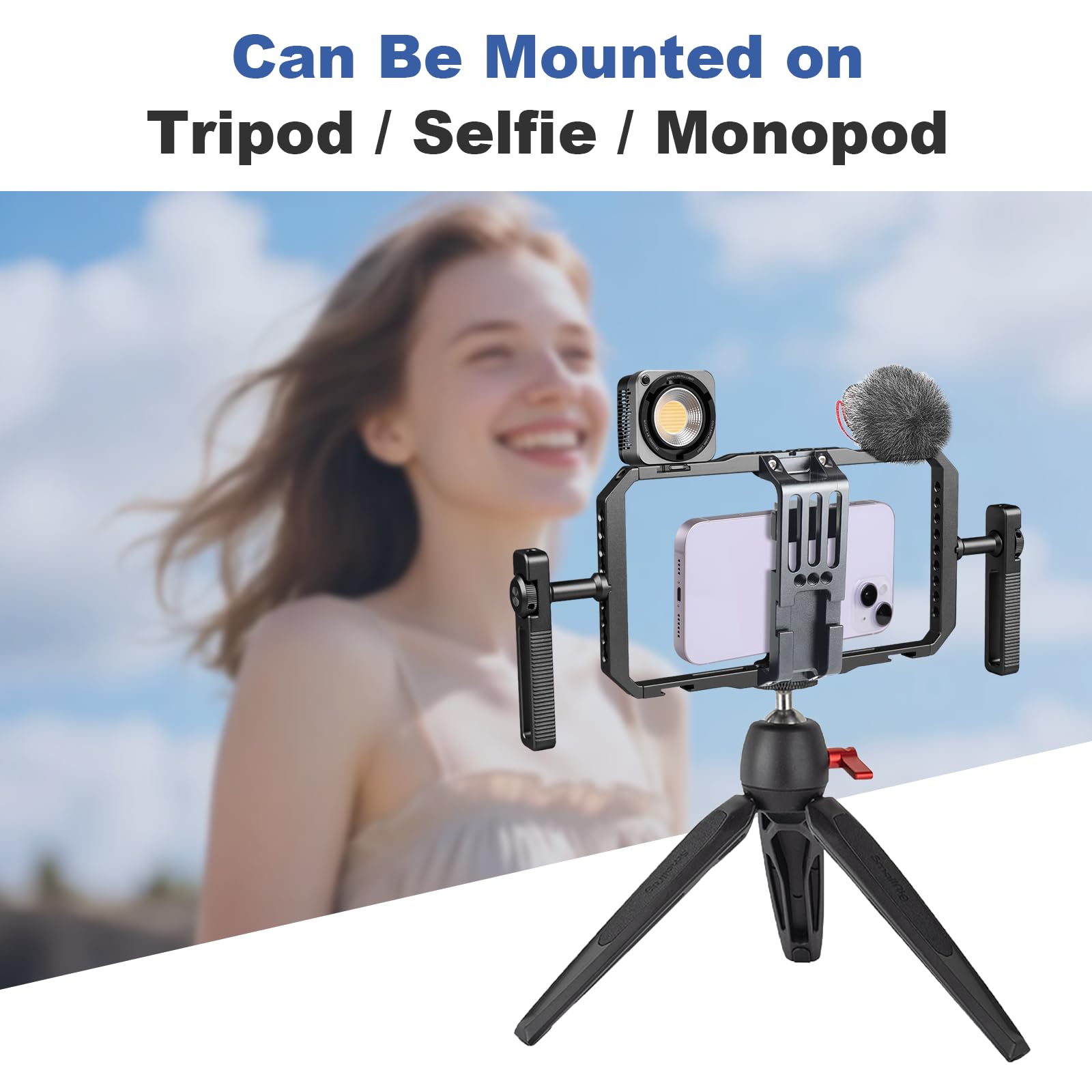 Kit di stabilizzatore manuale universale per cellulare per Vlogging, Smartphone Gabbia Video Rig con manopole di rotazione a 360°, compatibile con iPhone 17/16/15/14/13 serie e telefono cellulare