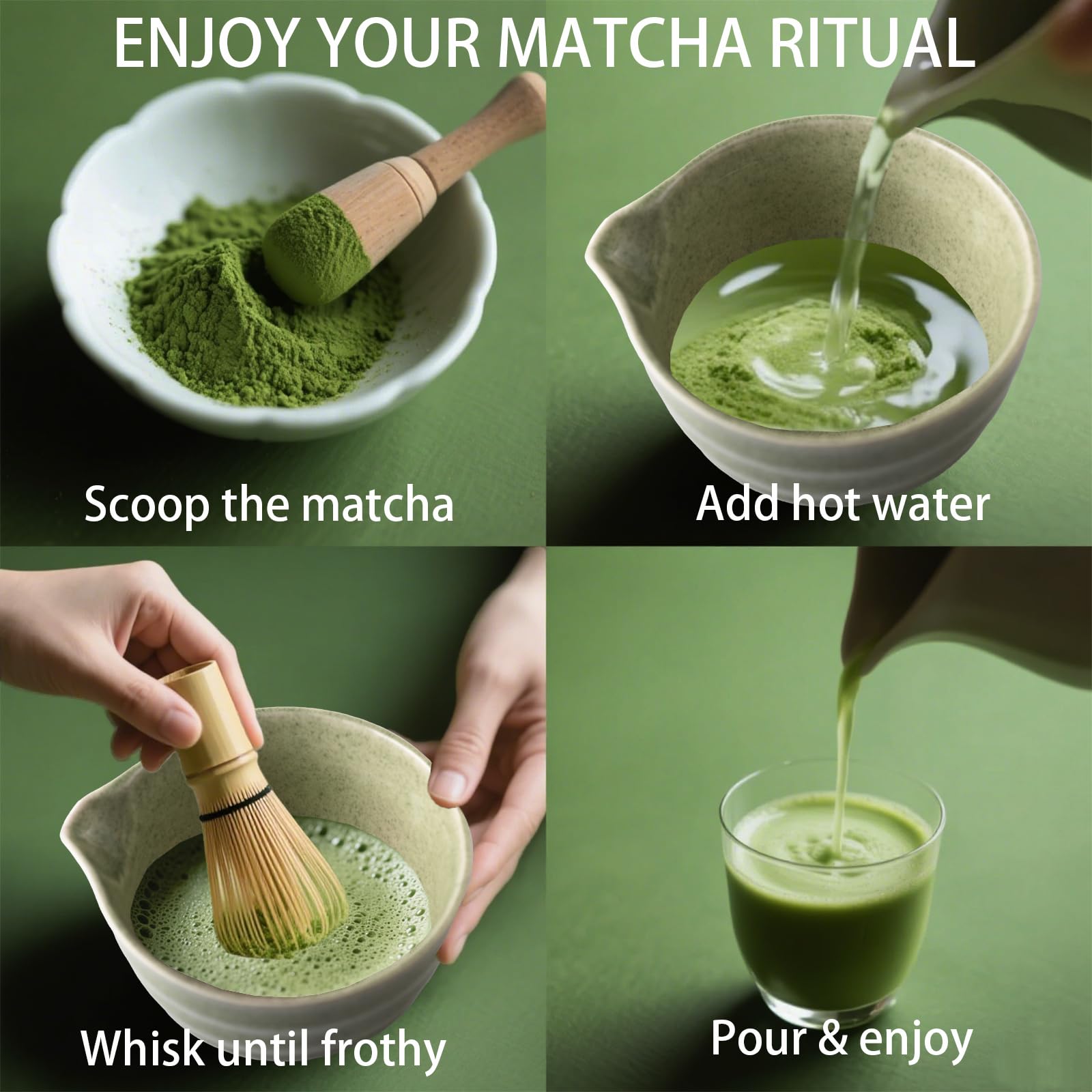 Matcha Kit Set da tè giapponese 5 pezzi ciotola tradizionale frusta paletta colino polvere