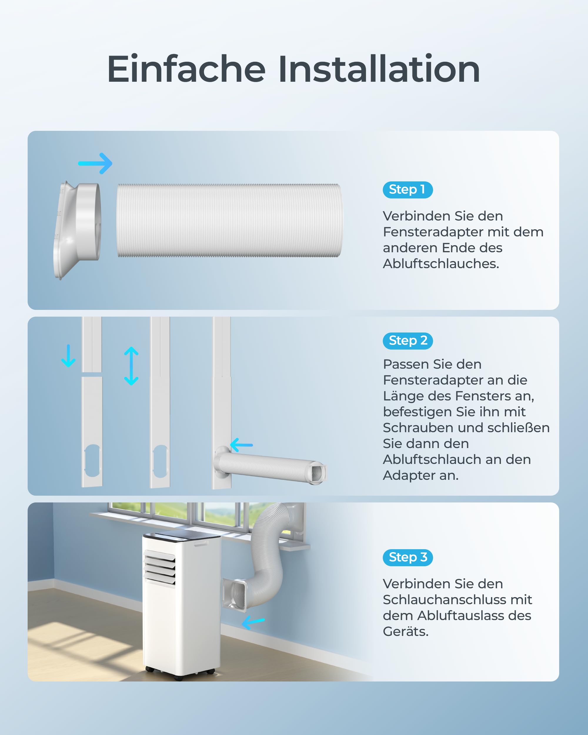 Euhomy Mobile Klimaanlage 9000 BTU mit Abluftschlauch – Bild 8