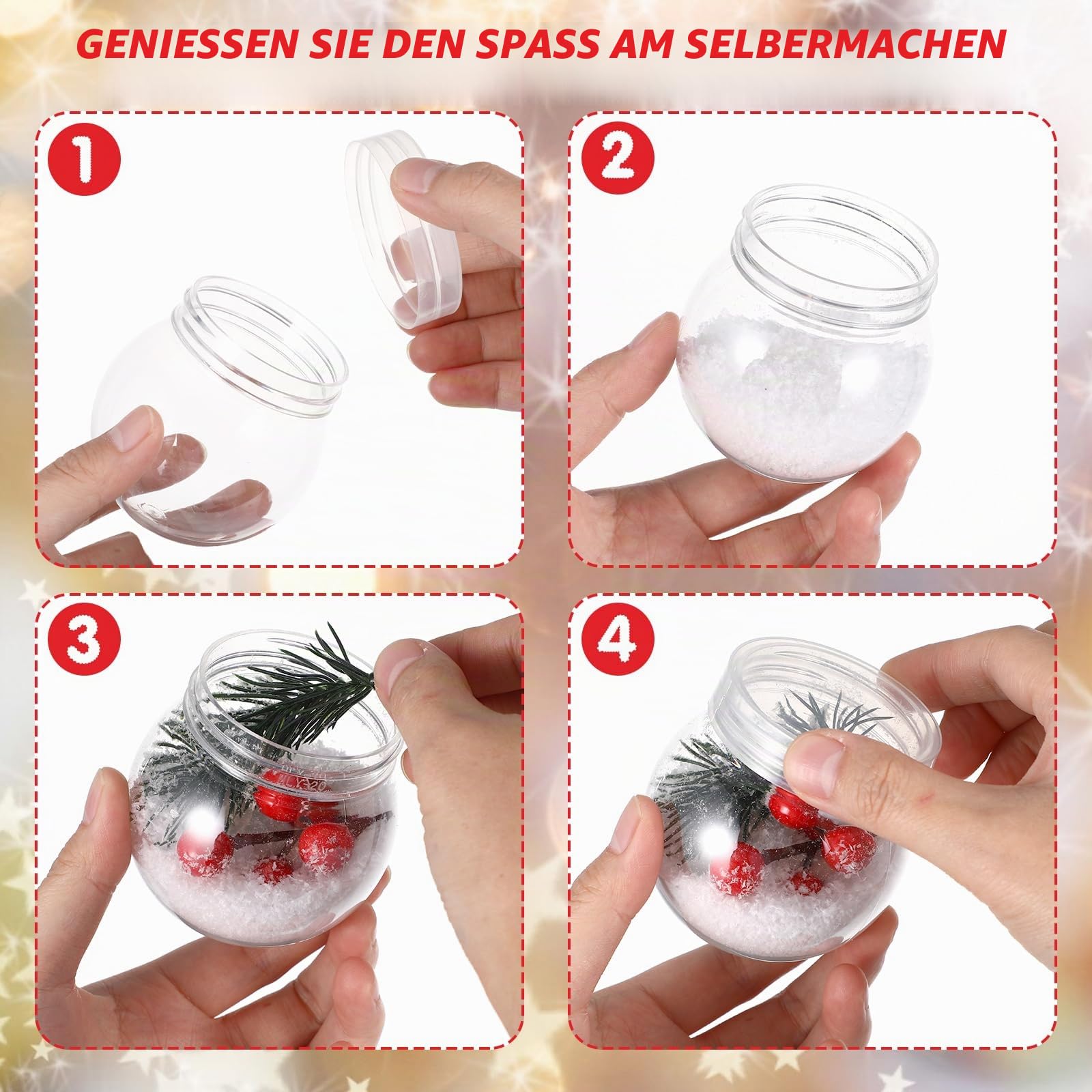 Ciieeo 24 Stück Kunststoff-Schneekugeln Klare Befüllbare Schneekugeln Mit Schraubverschlüssen Zum Selbermachen Basteln Zuhause Weihnachten Winter Dekoration 300 Ml