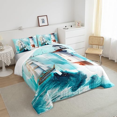 Miniatura 6 de Castle Fairy Juego de edredón náutico tamaño individual, juego de ropa de cama de 2 piezas para niños, adolescentes, niños, niñas, decoración de