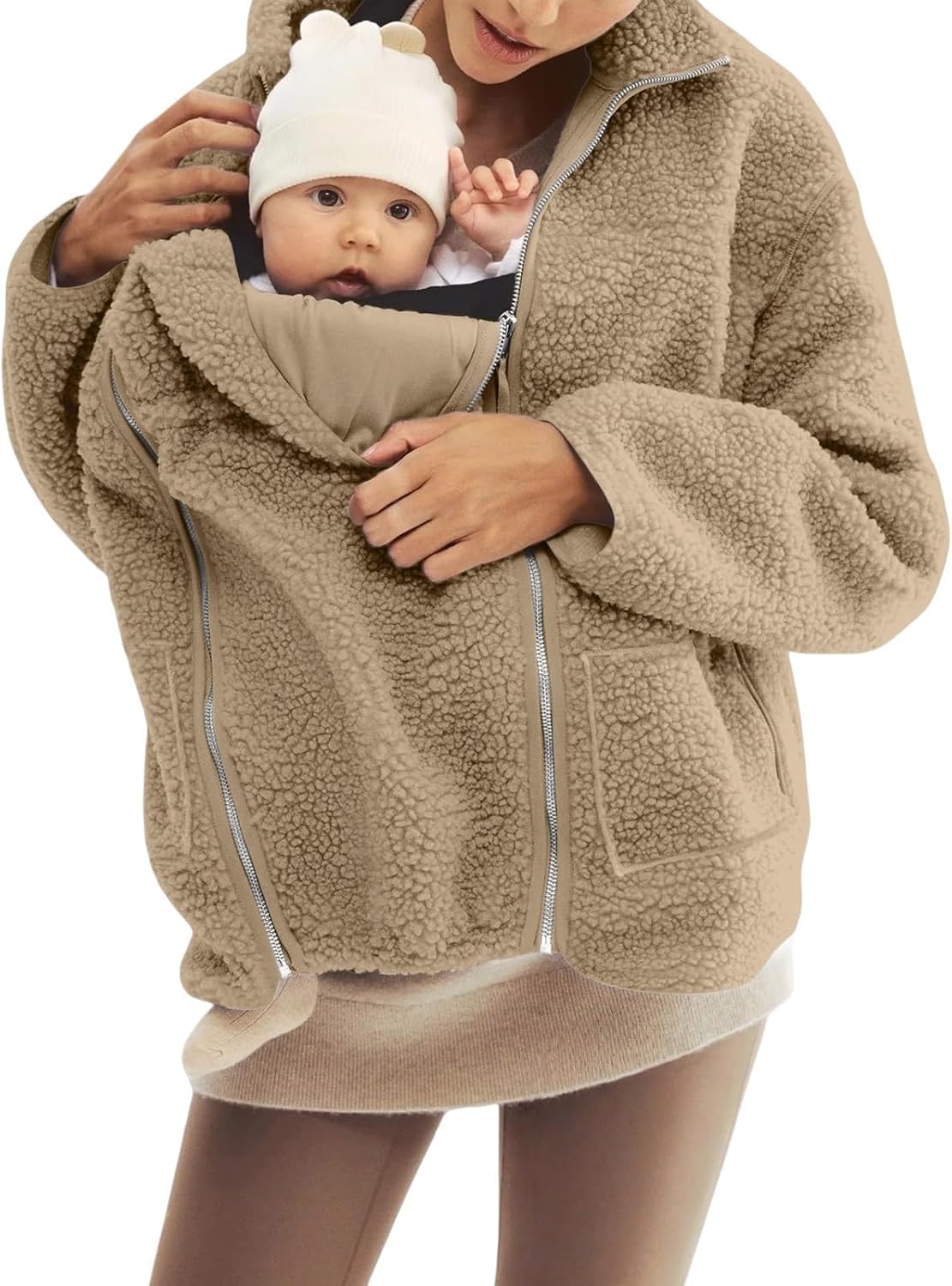 Women Fleece Zip up 2 in 1 Baby Wearing Jacket Maternity Winter Coat Thicken Baby Wearing Fleece Jacket
