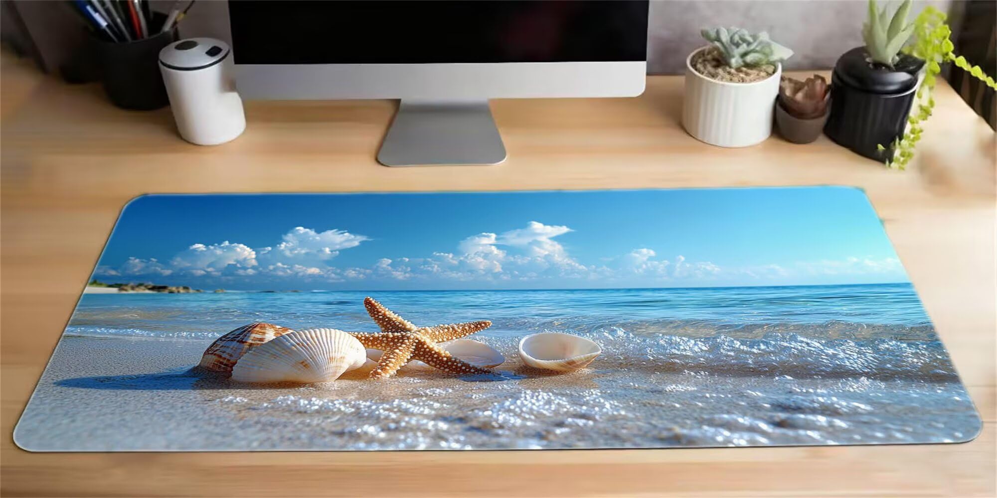 Podkładka pod mysz, podkładka na biurko do gier XXL 1000x500, plaża chmury podkładka pod mysz podkładka na biurko, zszyte krawędzie antypoślizgowa gumowa podstawa, akcesoria do biura domowego I-310