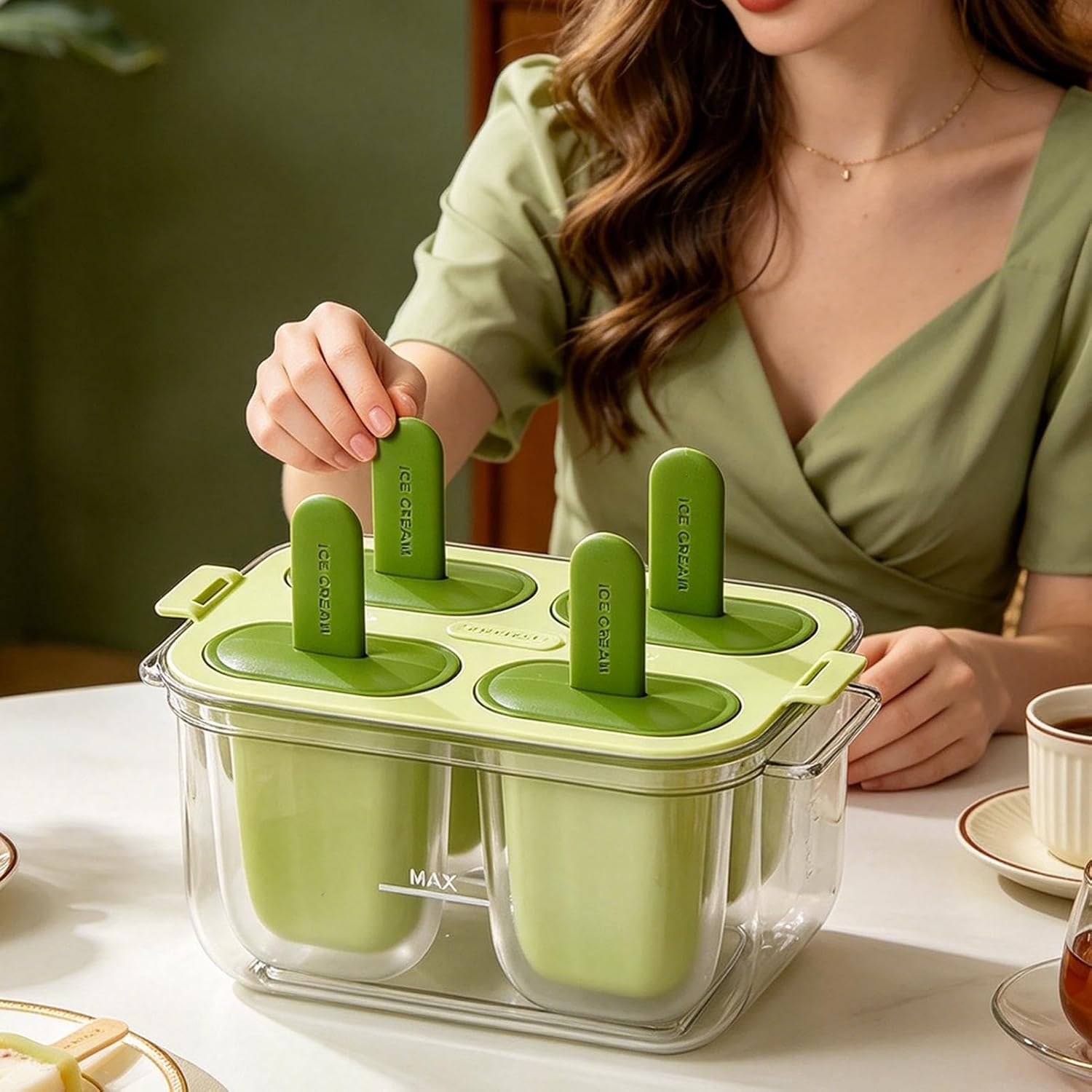 Ice Pop Mold 4 Cavity Easy Release Drip-Proof Non-Stick