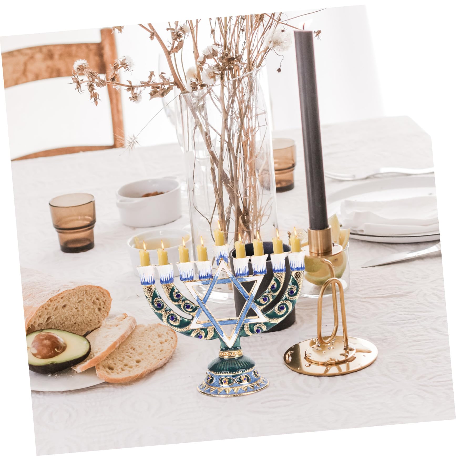 NOLITOY Candelabro de Mesa de 9 Brazos en Aleación Retro para Decoración Delicada y Celebración de Hanukkah en Cenas Familiares