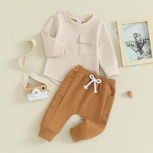 Vista 2 de Kuriozud Ropa para bebé y niño pequeño Otoño Invierno Sudadera de manga larga con cuello redondo y pantalones de jogging 2 piezas conjunto de ropa