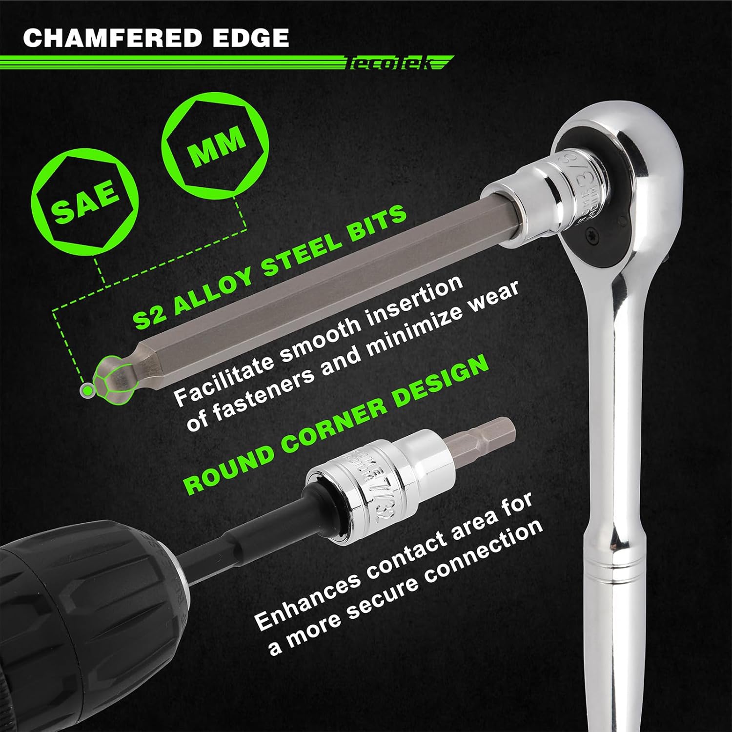 38-Piece 3/8 Inch Drive Extra Long Ball End & Standard Hex Bit Socket Set, Extra Long Allen Socket Set, SAE (1/8-3/8”) and Metric (3-10MM), CR-V & S2 Alloy Steel, Enhanced Storage Case