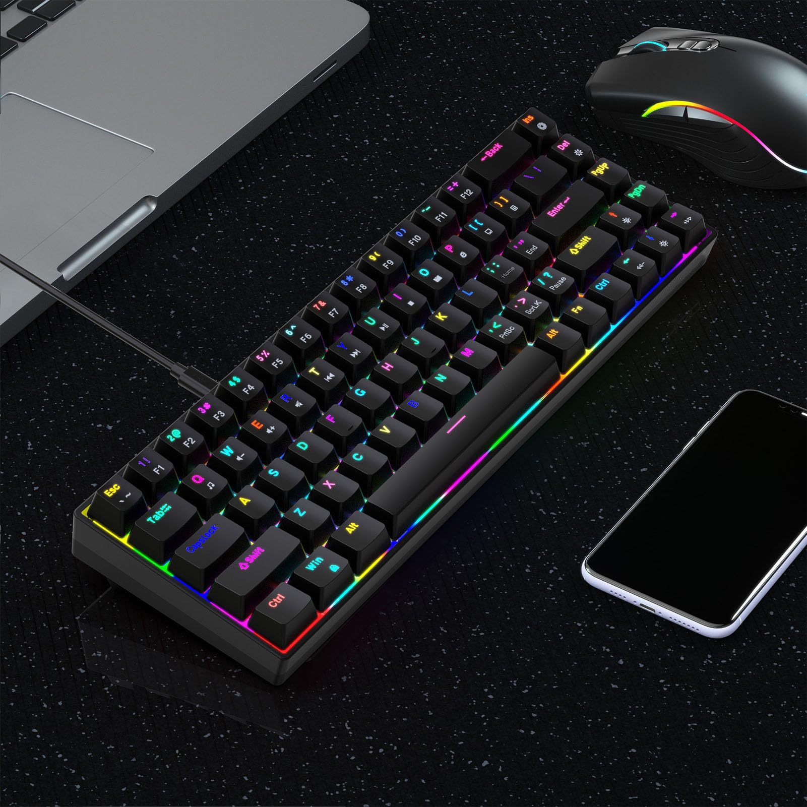 Tastiera da Gioco Meccanica a 68 Tasti, Tastiera Portatile Sostituibile a Caldo, Cablata Retroilluminata RGB con Cavo Staccabile, Ideale per Computer, Laptop e Giochi per PC