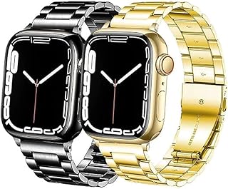 Next Store 2 Pack Stainless Steel Metal Watch Band for iWatch Bands for Men Women, Stainless Steel Metal Watch Band for iWatch Series 1/2/3/4/5/6/7/8/9/Ultra/Ultra2 42mm/44mm/45mm/49mm (9)
