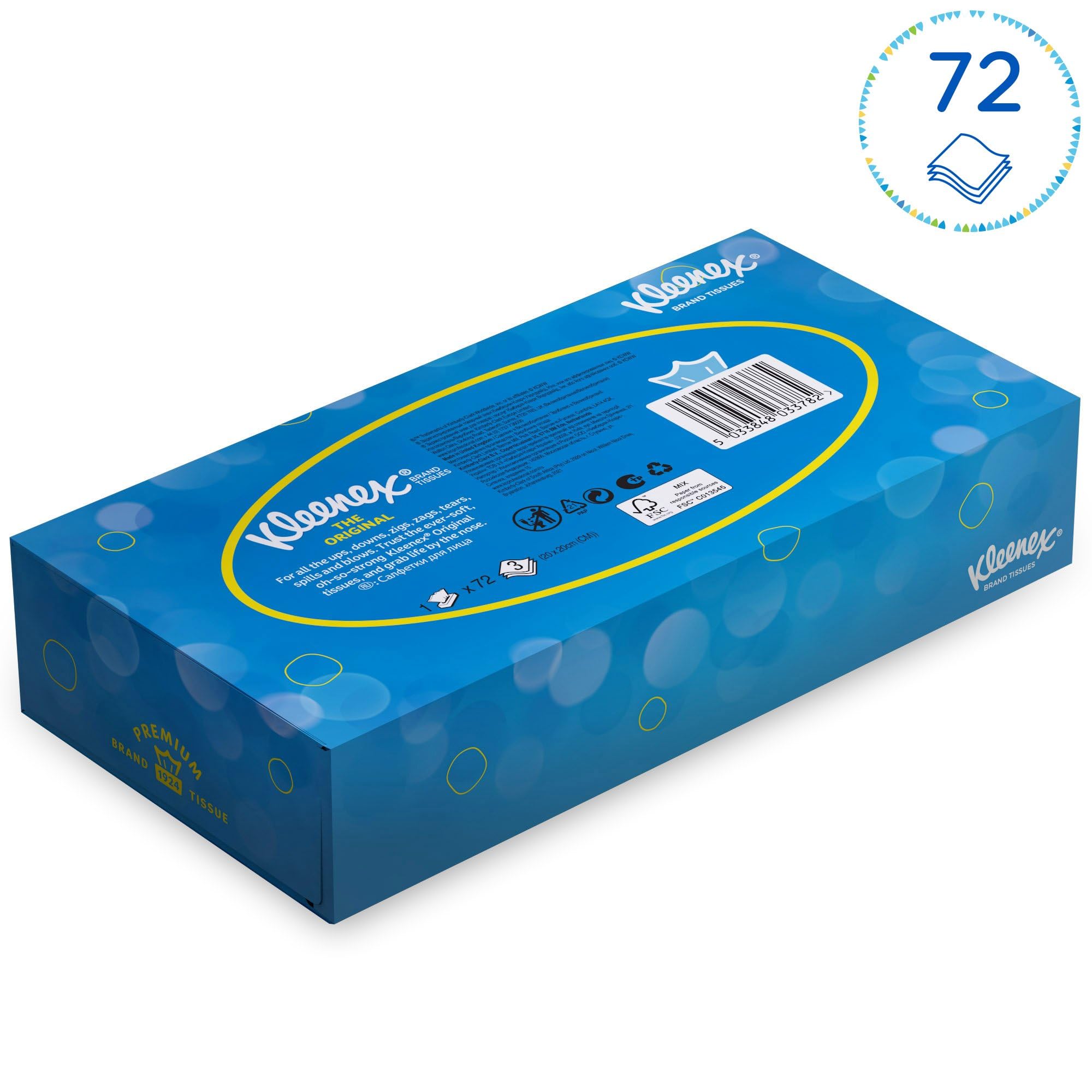 Kleenex Kosmetiktücher in Taschentücher Box, 3-lagige weiße Papiertücher, Dermatologisch getestet und FSC-zertifiziert, parfümfrei - 12 x 72 (864 Papiertaschentücher), Artikel-Nr. 8824