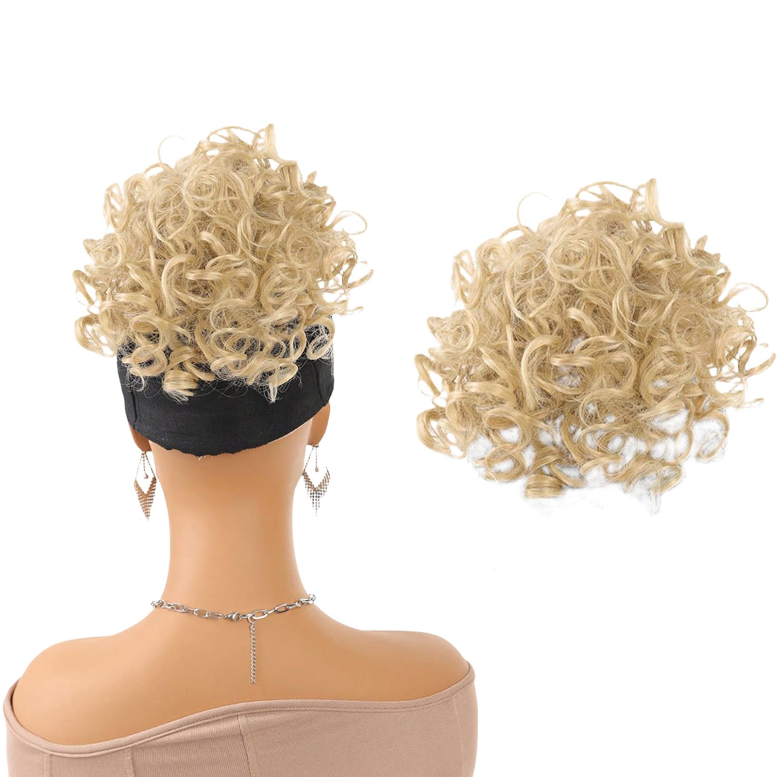 Messy Bun, Short Curly Drawstring ,Extension Loose Bun Hair ,Pieces for Women High Temperature Synthetic Bun Extension 60g Black (24-613)