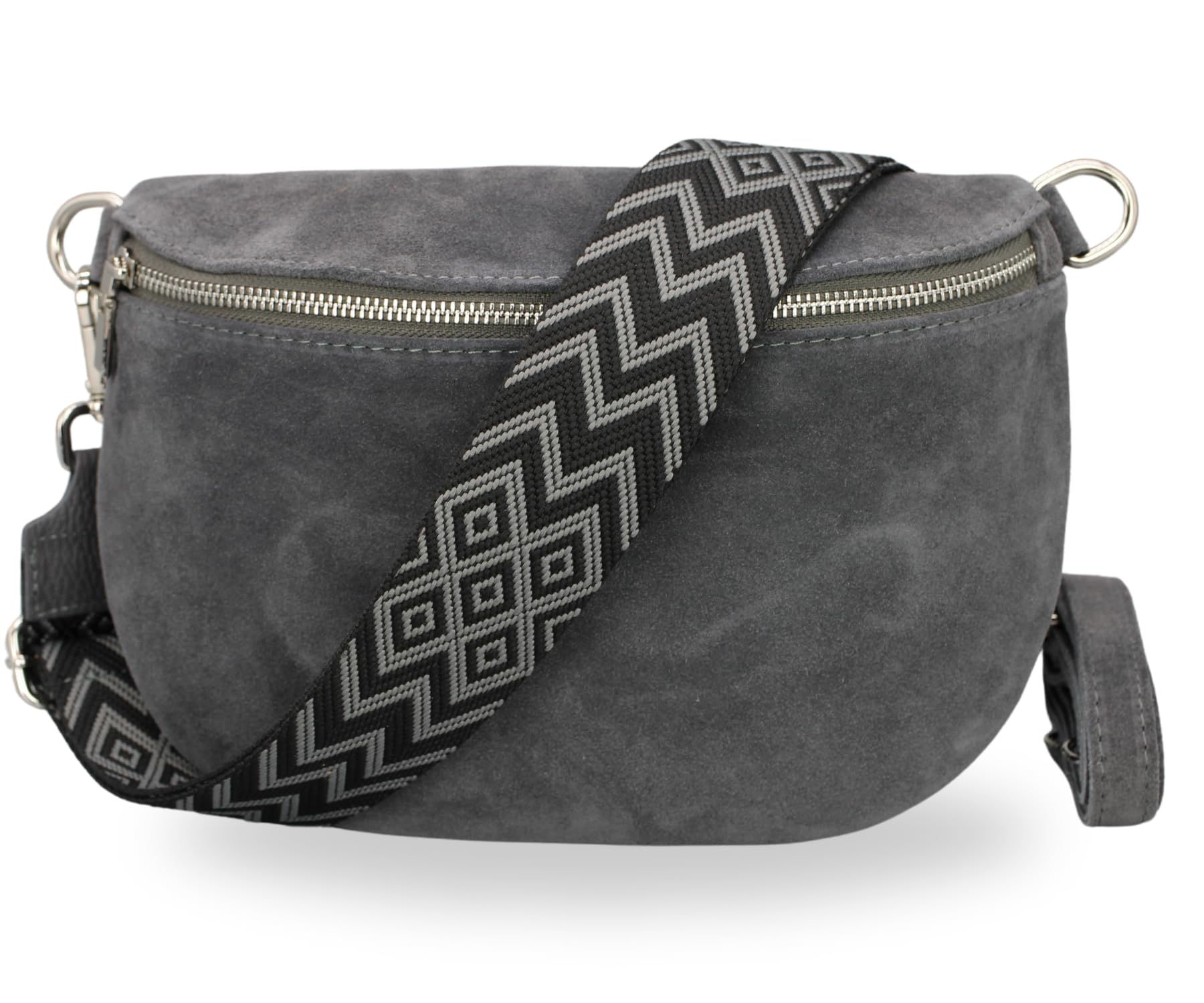 Brise Art AFIA Suede Bauchtasche Wildleder Handgefertigt Crossbody Bag | Damen Umhängetasche, Echtes Wildleder, Schultertasche mit Ledergurt & wahlweise gemustertem Riemen, 3 Fächer, Made in Italy