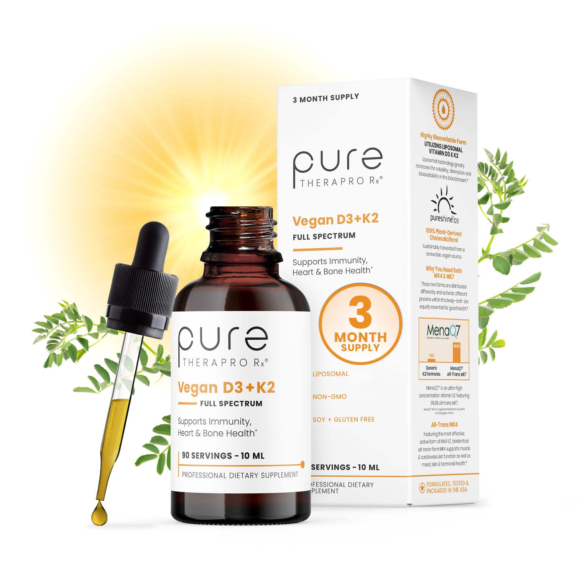 Pure Therapro Rx Vegan D3 + K2, Bone & Heart Health, 5000 IU, 90 Servings