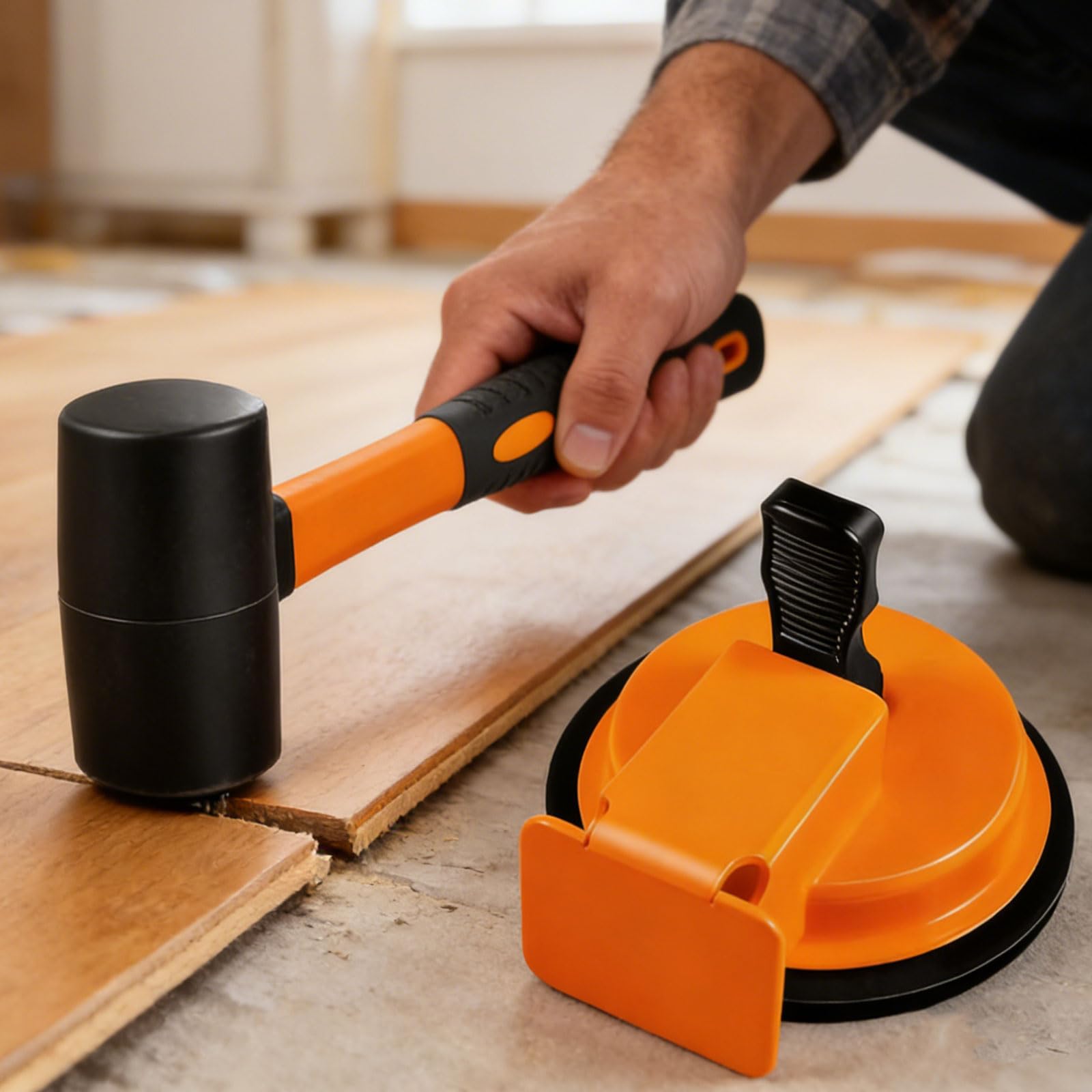 Duty Strumento di installazione per pavimenti, strumento di fissaggio per fughe del pavimento, con cuscinetto adesivo, fissaggio per assi del pavimento per casa, appartamento, attrezzature