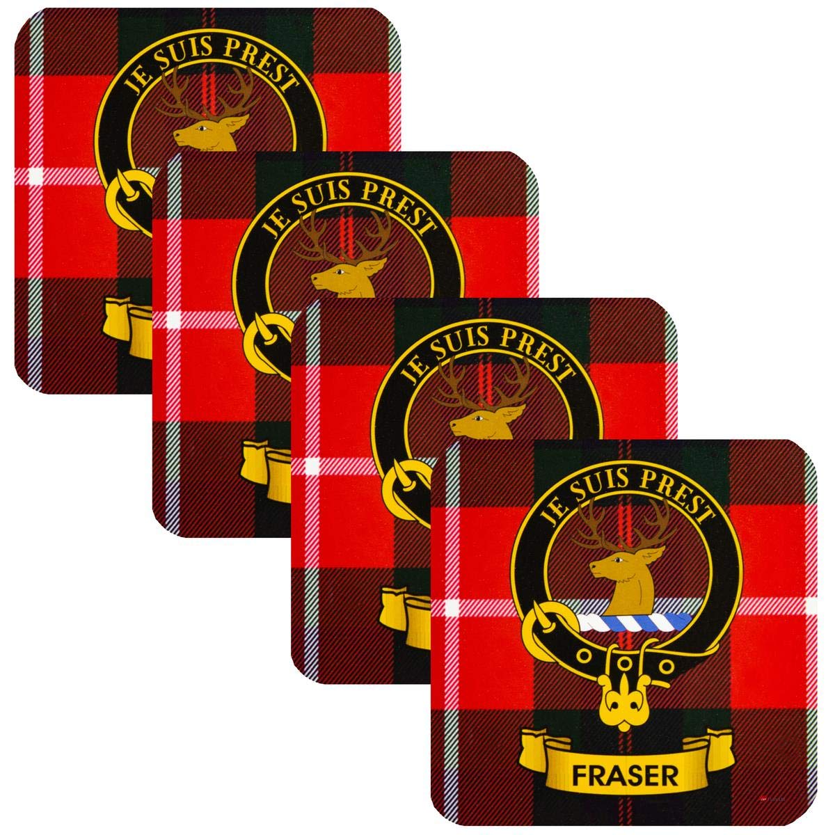 Fraser Square Coasters Scottish Clan Crest Set of 4 From Scotland