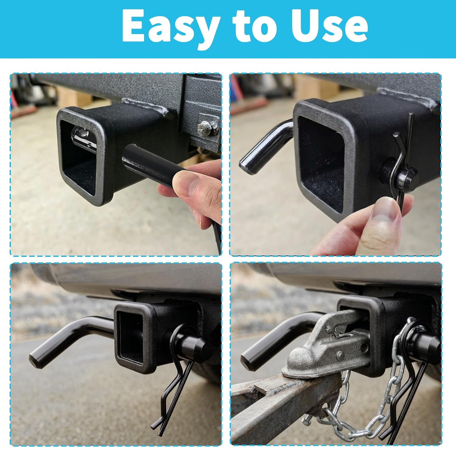 2 Pcs Black Heavy-Duty Trailer Hitch Pin & Clip, 5/8-Inch Grooved Head for 2", 2-1/2" & 3" Receivers