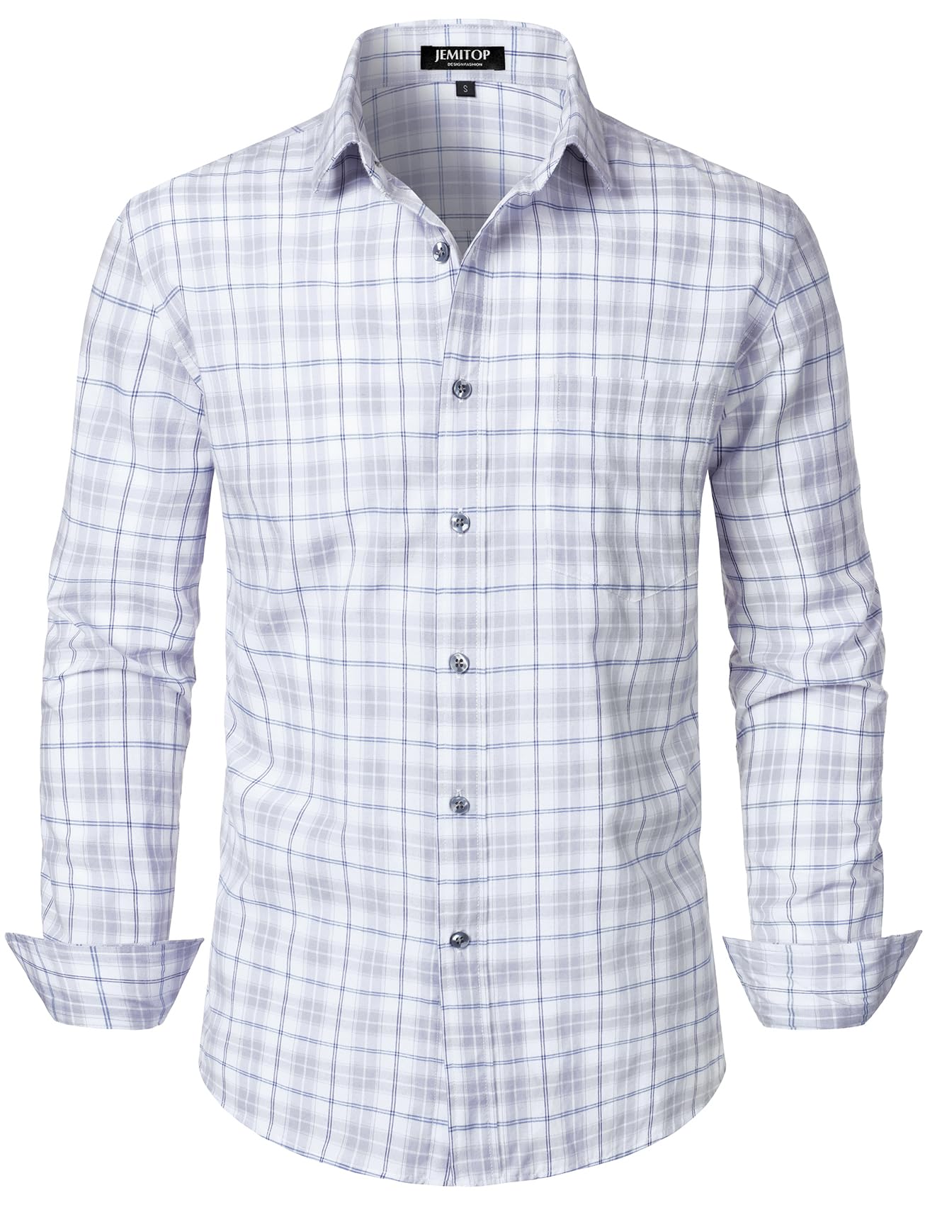 JEMITOP Men's Transitional Weather Slim Fit Long Sleeve Button Down Shirt Business Casual Dress Shirts with Pocket