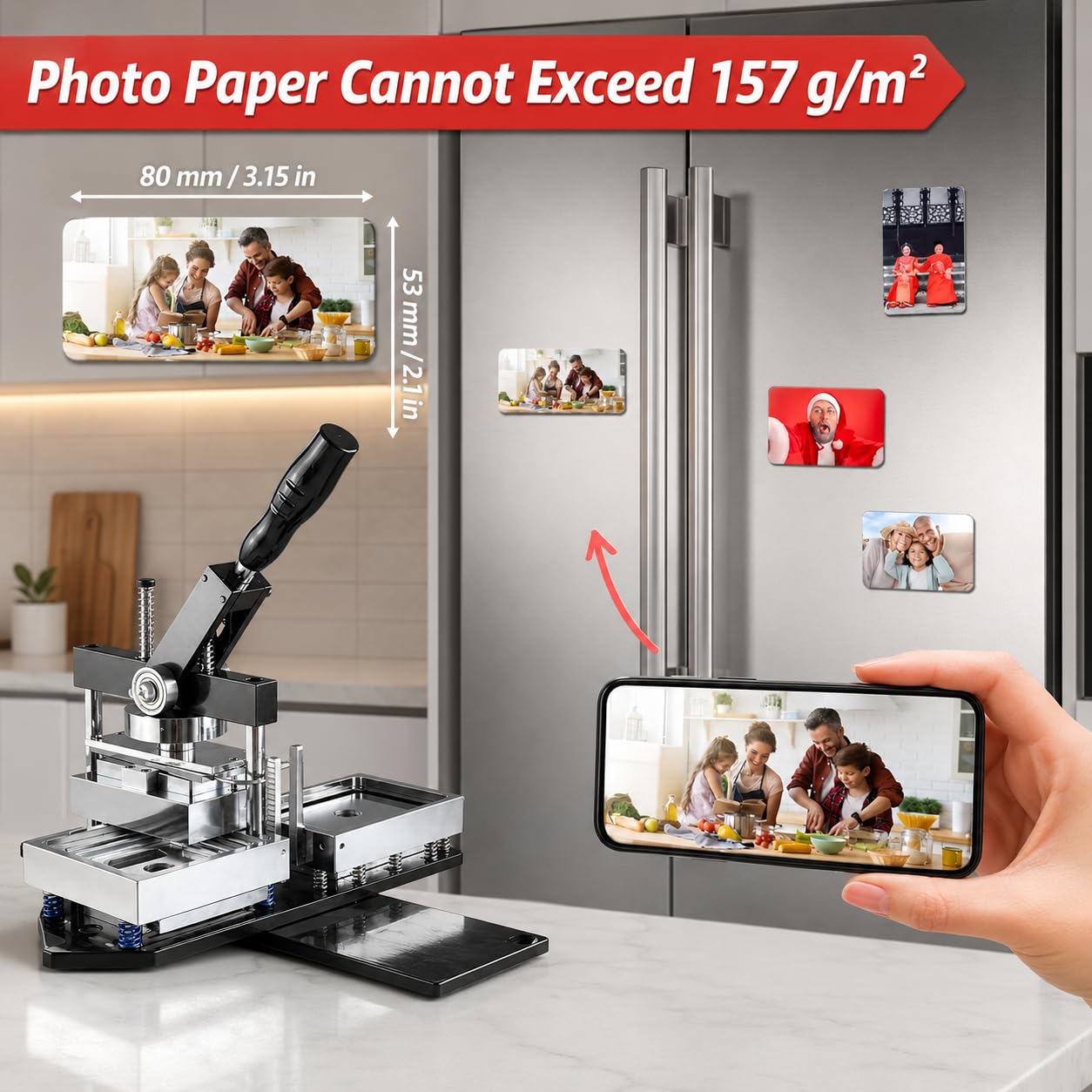 Kit per creare calamite per foto, stampi per badge da 80 mm con 100 set di forniture, fai da te facile artigianato creativo per casa e ufficio