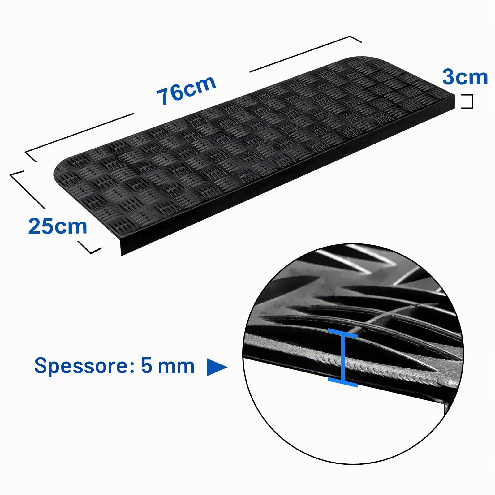 Spurtar Set da 3 Gradini Antiscivolo in Gomma Sintetica, Strisce per Scale Interni/Esterni, Ideali per Scale in Legno, Marmo e Pietra, 76×25 cm