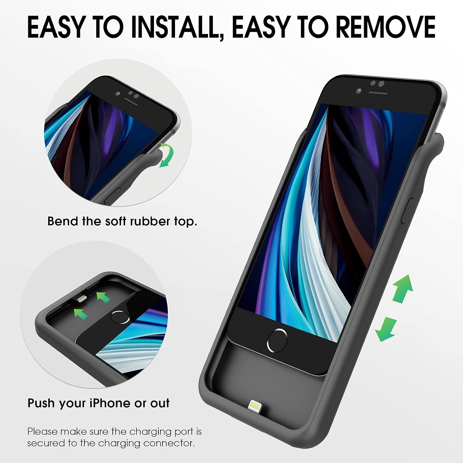 GIN FOXI Wireless Battery Case for iPhone 8/7/6s/6/SE 2020/SE 2022, Slim 5000mAh QI Wireless Charging Battery Case Protective Rechargeable Battery Charging Case for iPhone SE/8/7/6s/6-4.7"