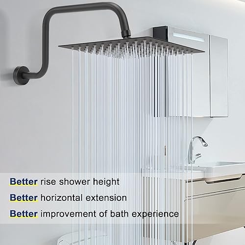 Miniatura 5 de NearMoon Brazo de extensión de ducha en forma de S con brida, tubo extensor de cabezal de ducha de tiro alto, extensión horizontal, conexión