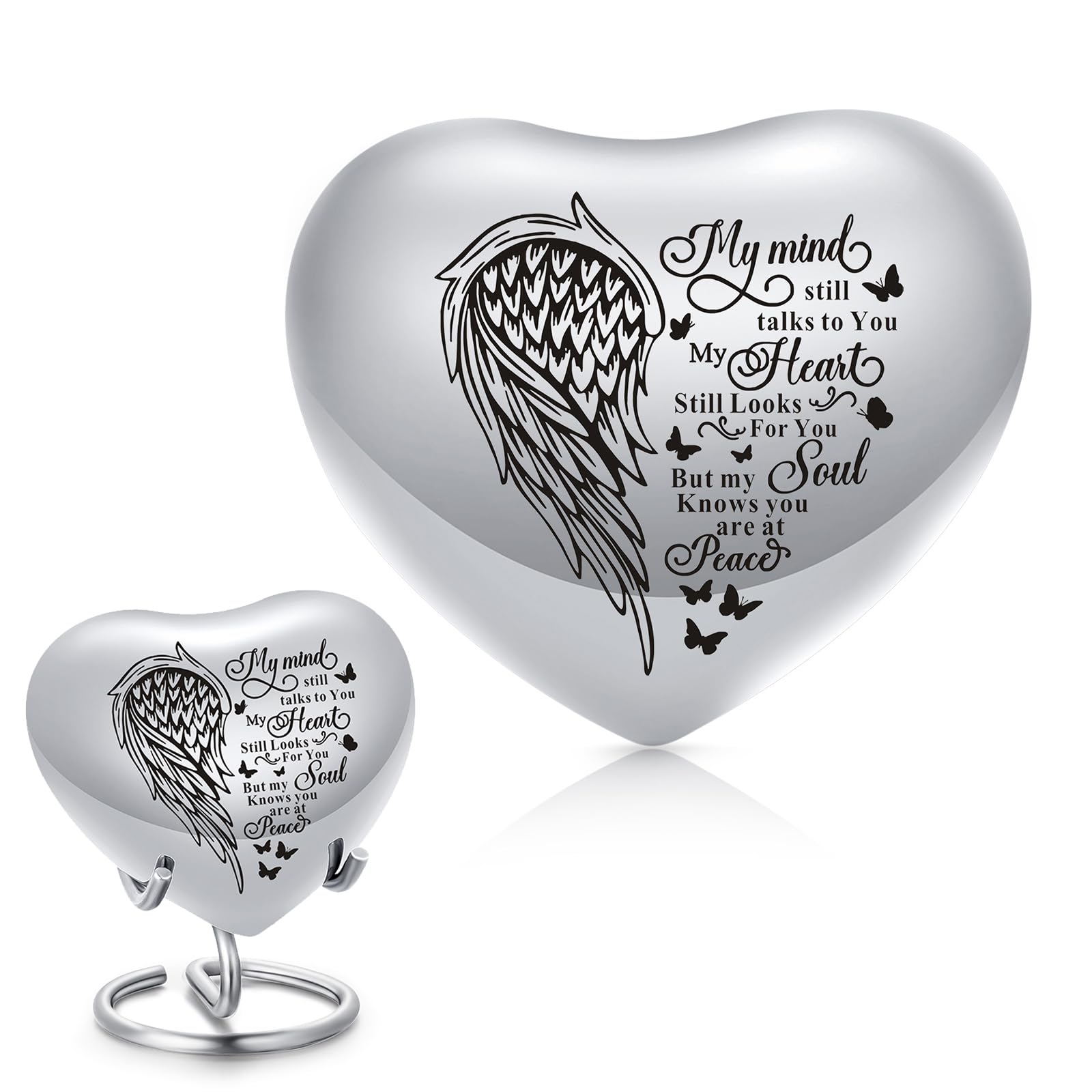 Heart Urns for Human Ashes Heart Shaped Keepsake Urn with Stand Small KeepsakeUrn for Human & Pet Ash Holds Small Remains (Silver-002)