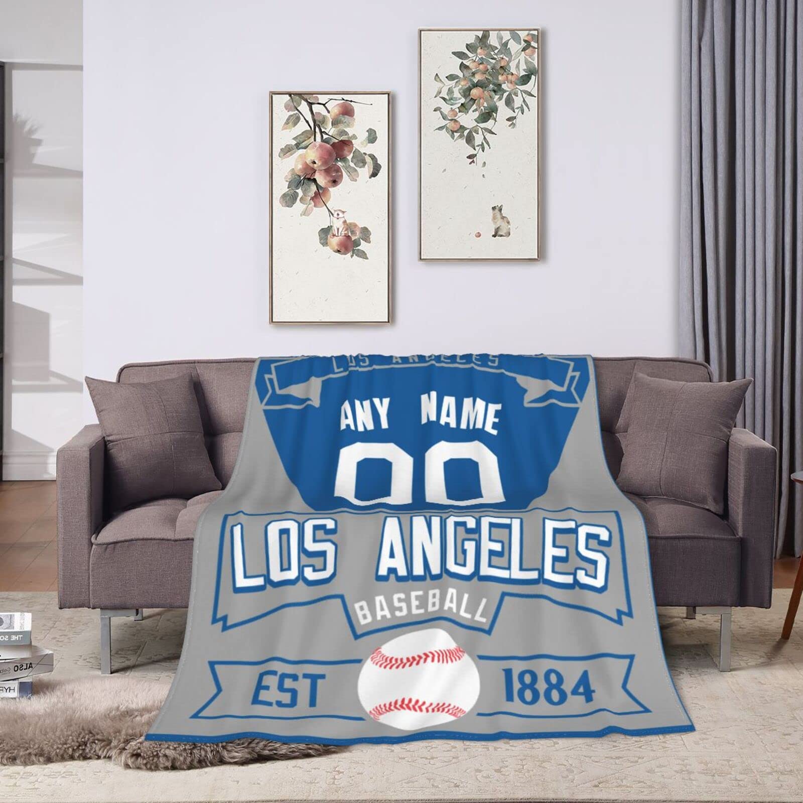 Custom Blanket for Bed Fans Gift Baseball City Winter Summer Fleece Throw Blankets Personalized Name and Number, 30