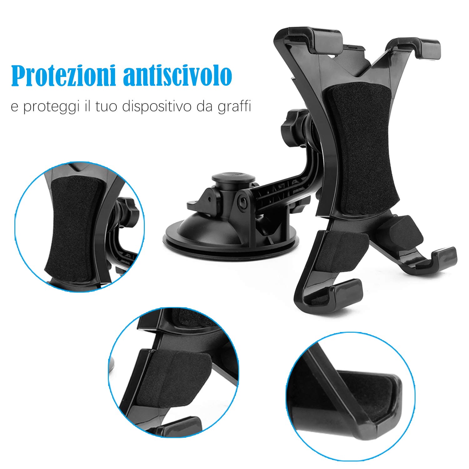 Soporte para tablet de coche, ajustable a 360 grados con fuerte ventosa para parabrisas salpicadero de 7 a 10,5 pulgadas