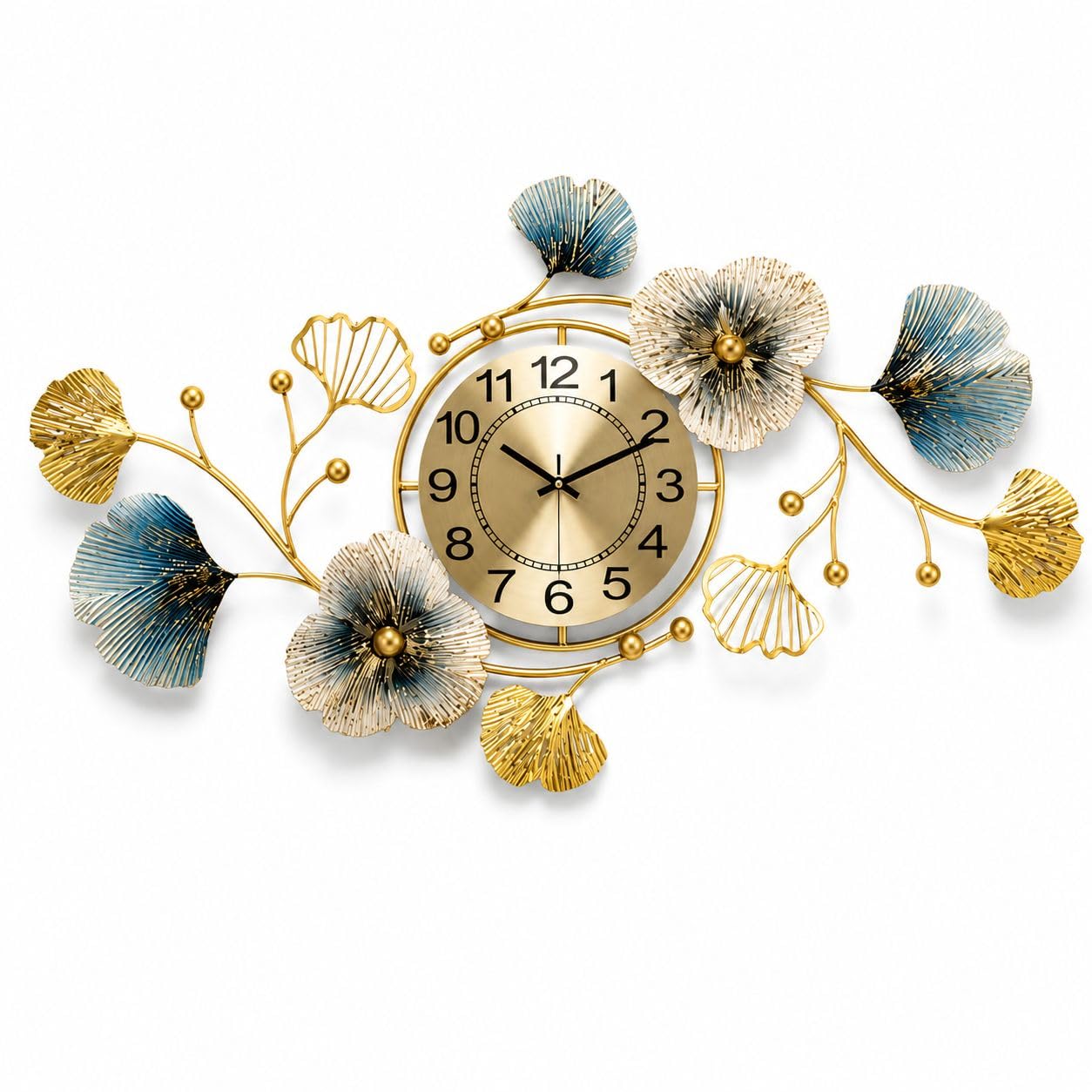 LIBAN Luxury Metal Floral Wall Clock for Living Room Decor, Modern Golden Silent Wall Hanging Clock, Decorative Flower Wall Art for Home Bedroom Hall Office-image-7