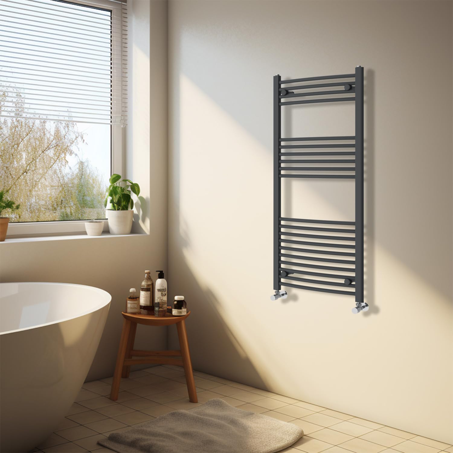 NRG Anthracite Heated Towel Rail Curved Designer Bathroom Radiator - 1200×500mm