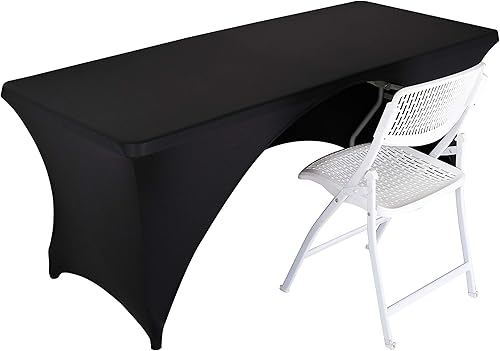 Miniatura 6 de LZY Paquete de 4 manteles ajustables para mesas plegables de 6 pies, espalda abierta, manteles rectangulares de elastanoelásticoelásticos para