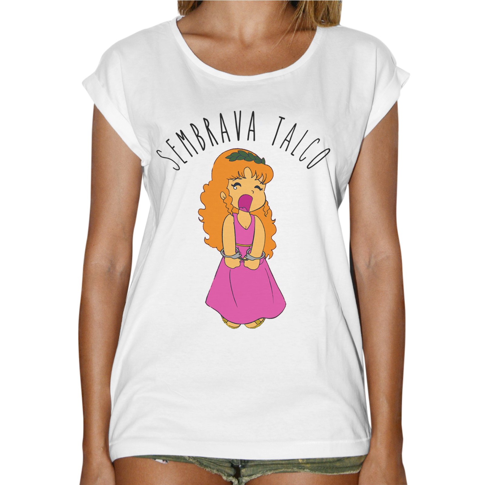 T-Shirt Donna Fashion Pollon Sembrava Talco Funny Cartoon - Bianco :  Amazon.it: Moda