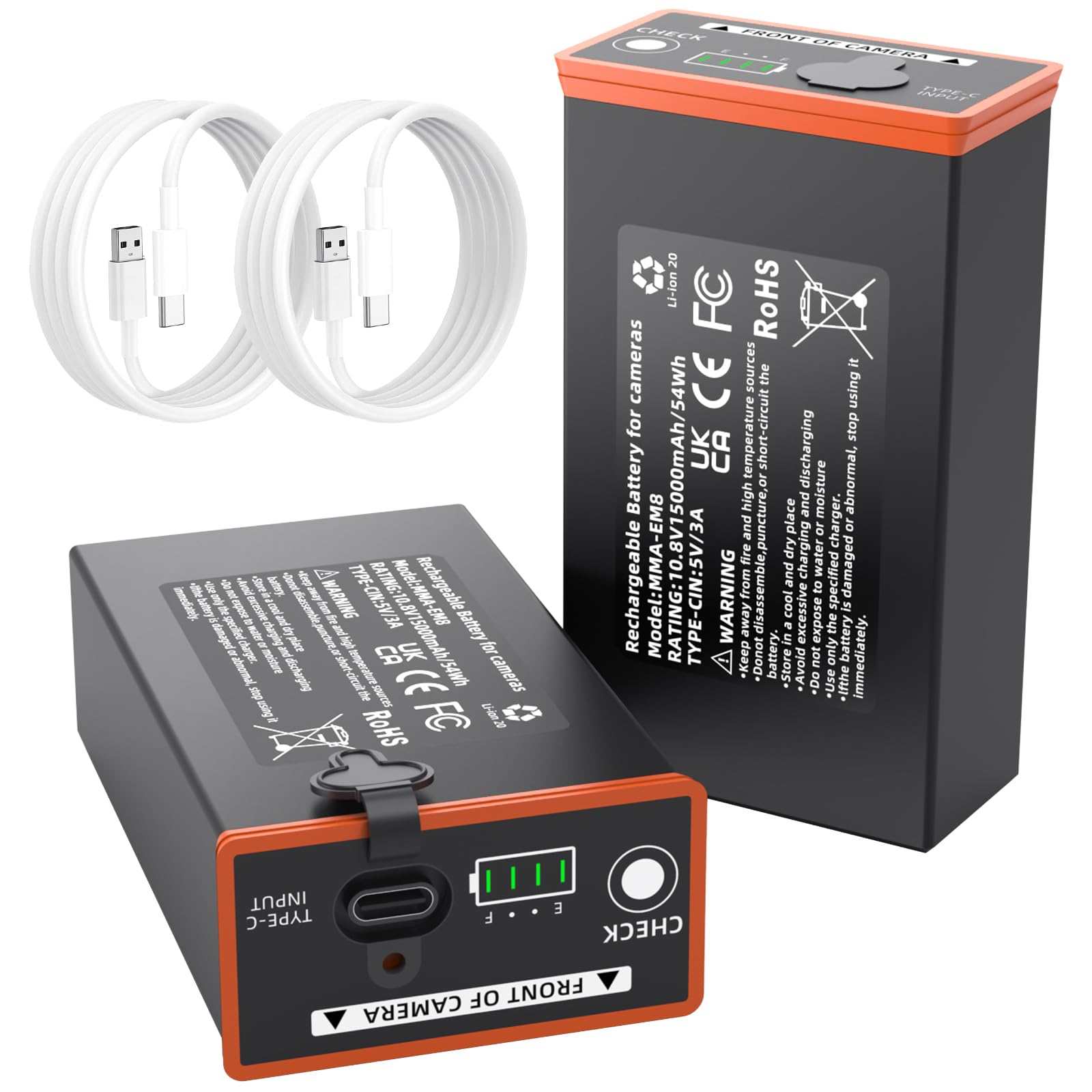 2-Pack 5000mAh Battery for Moultrie Battery Pack Replacement, 10.8V Li-ion Rechargeable Compatible with Moultrie Edge, Edge 2, Edge 3, Edge Pro &amp; Edge 3 Pro, with 2 Type-C Cables