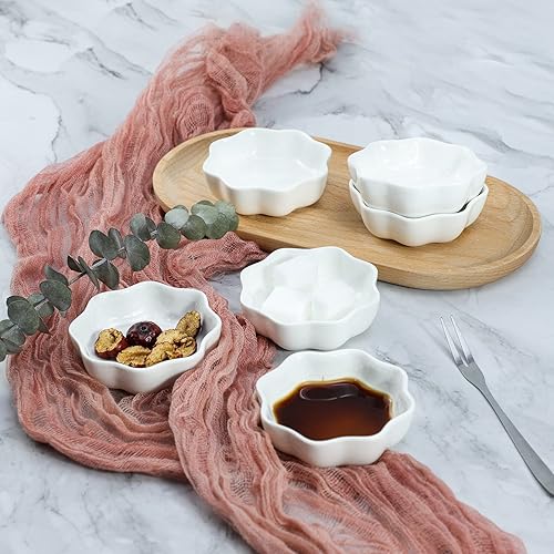 Miniatura 4 de SOCOSY Plato de Salsa de Cerámica Multiusos en Forma de Flor Platos de Condimentos Cuenco para Mojar Sushi Platos de Aperitivos Plato para Servir