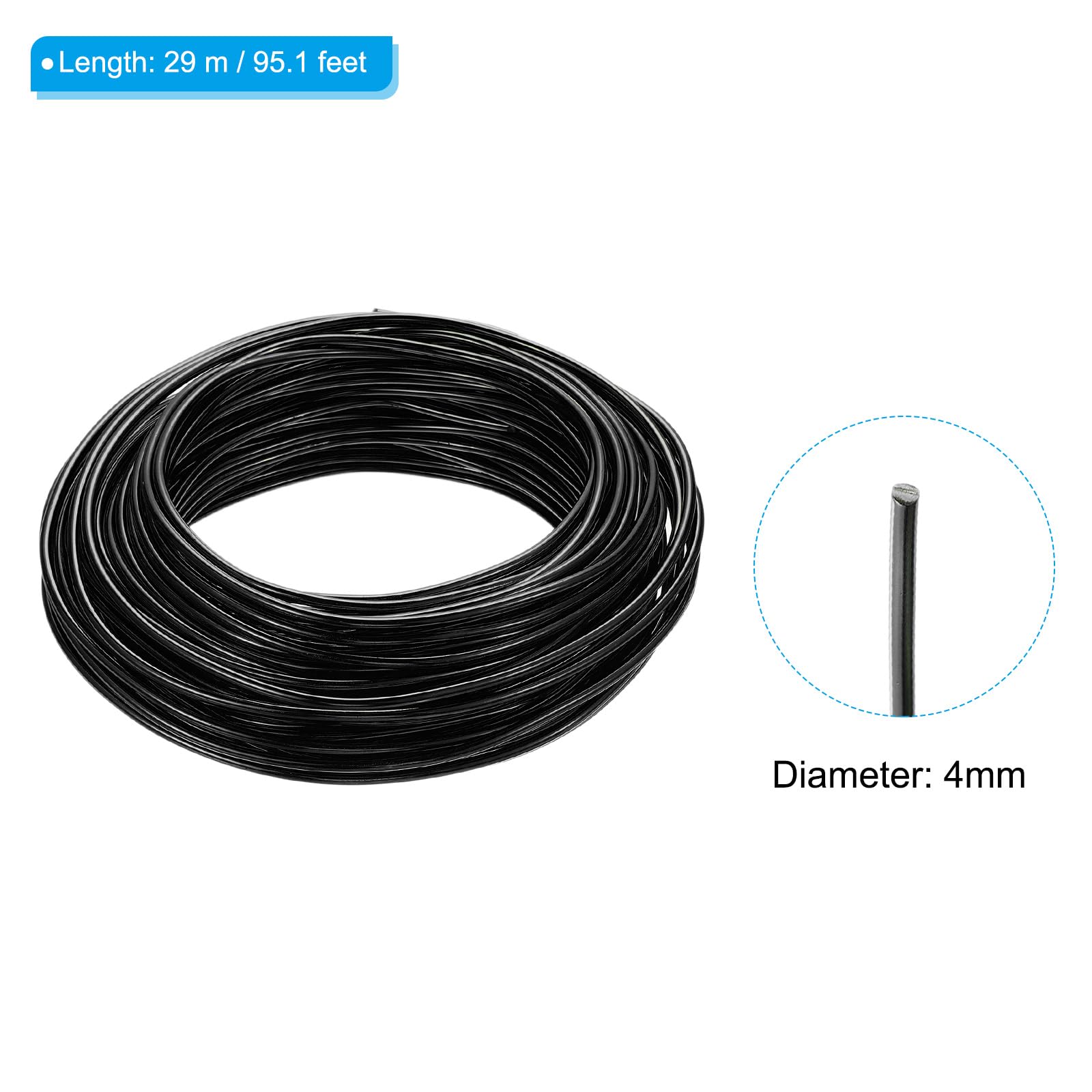 PATIKIL 4mm Bonsai Training Wire, 1 Roll Floral Wire Stems Anodized Aluminum Tree Wire 95.1 Feet for Gardening Branch Fixing, Black