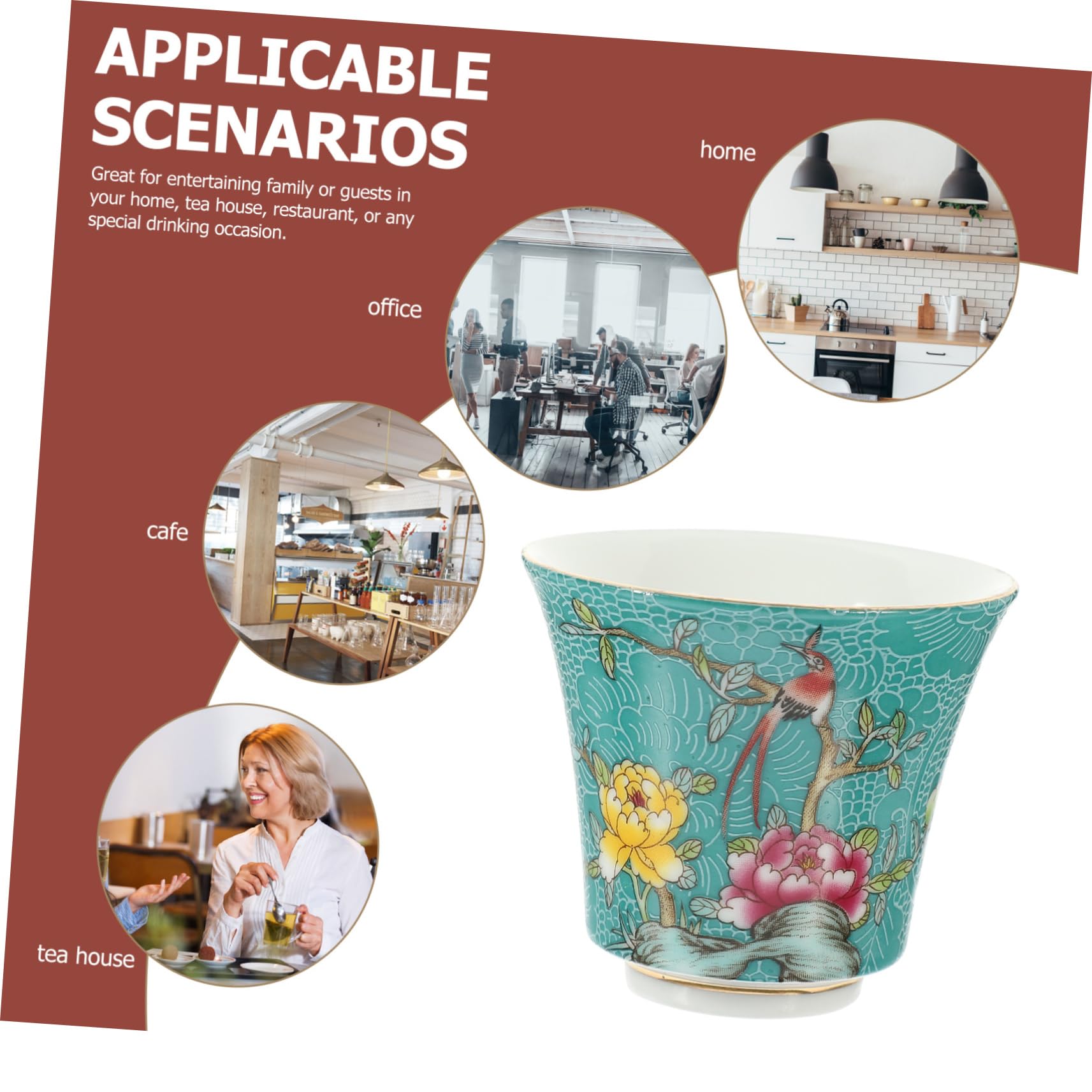 Tazza Da Tè in Retrò Decorativa Fiori e Uccelli Tazza Smaltata Per Bevande Calde e Fredde