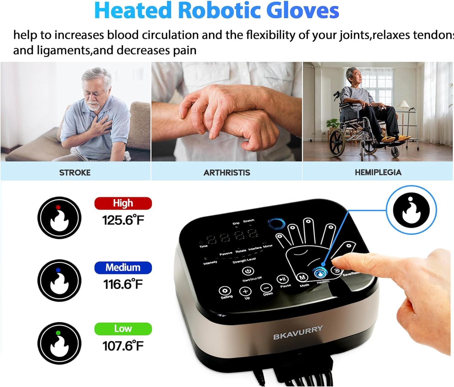 KWYBOW Heated Robot Glove for Stroke Rehab, Memory Function Robotics Stroke Recovery Hand Gloves, Left Right Hand Therapy Device for Dysfunction Paralysis Patient